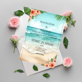 Convites Casamento Elegante na Praia Tropical Havaiana