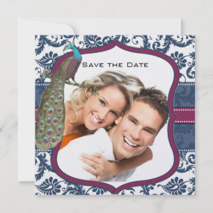 Convites Casamento Elegante Navy & Berry Berry Damask Pavão