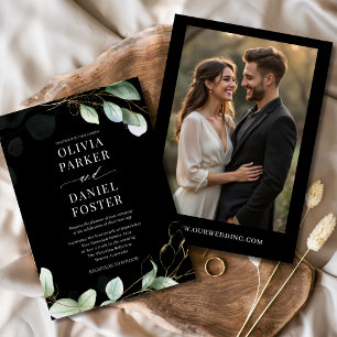 Convites Casamento Elegante Negra Eucalyptus Foto Greenery