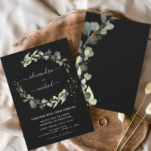 Convites Casamento Elegante Negra Eucalyptus Greenery