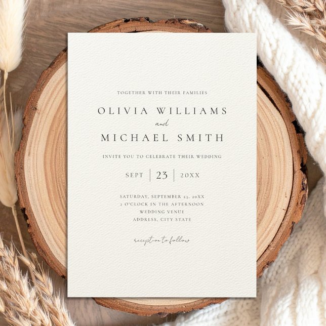 Convites Casamento Elegante Negro e Ecru Minimalista (Criador carregado)