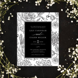 Convites Casamento Elegante Negro Floral