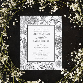 Convites Casamento Elegante Negro Floral