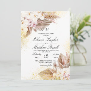 Convites Casamento Elegante Neutral Boho Pampas