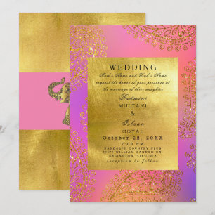 Convites Casamento Elegante no Estilo Indiano em Dourado e