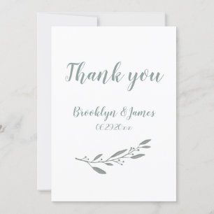 Convites Casamento Elegante Obrigado Floral Sage Green