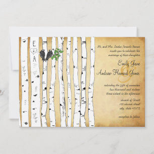 Convites Casamento Elegante Ouro Floresta Encantada Bétula