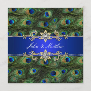Convites Casamento Elegante Pavão Azul Real