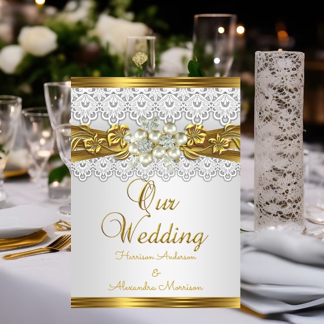 Convites Casamento Elegante Pérola Branca Dourado Renda Flo (Criador carregado)