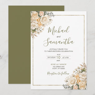 Convites Casamento Elegante Pérola Branca e Rosa Marfim