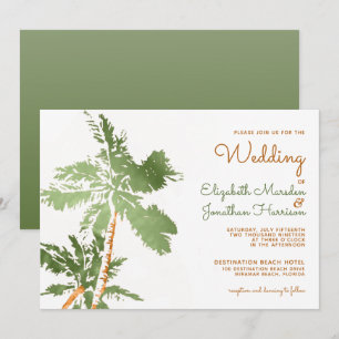 Convites Casamento Elegante Praia de Palmeiras Tropicais