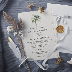 Convites Casamento Elegante Praia Tropical Árvore de Palmei