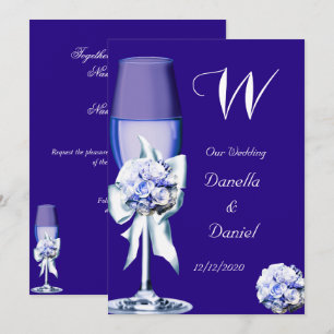 Convites Casamento Elegante Prata Azul Naval Rosas Florais