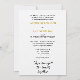 Convites Casamento Elegante Preto Branco Dourado Dois Coraç
