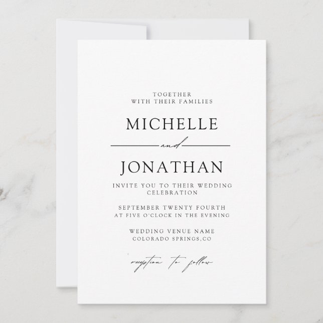 Convites Casamento Elegante Preto Branco Script | Tudo Em U (Frente)