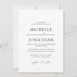 Convites Casamento Elegante Preto Branco Script   Tudo Em U