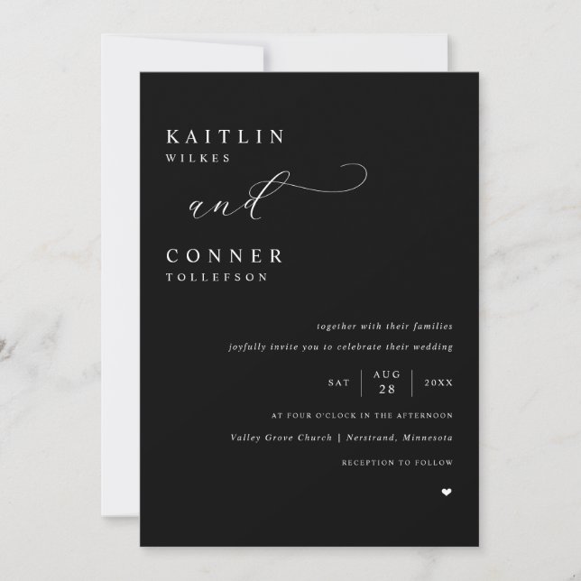 Convites Casamento Elegante Preto com Texto Branco (Frente)