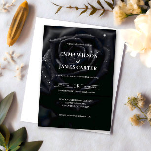 Convites Casamento Elegante Preto e Branco Floral Midnight 