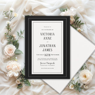 Convites Casamento Elegante Preto e Creme Chic
