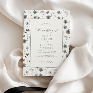 Convites Casamento elegante preto floral jardim marfim crem