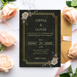 Convites Casamento Elegante Preto Gótico Academia Sombria D