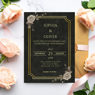 Convites Casamento Elegante Preto Gótico Academia Sombria D