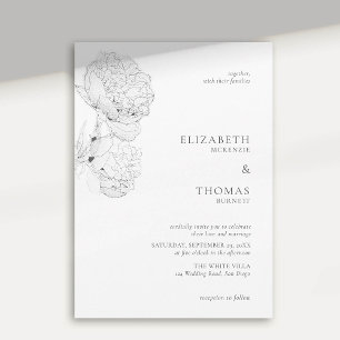 Convites Casamento Elegante Preto Preto de Tinta Branca Del