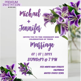 Convites Casamento Elegante Purple Lily Floral Minimalista
