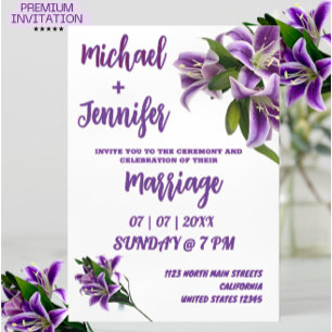 Convites Casamento Elegante Purple Lily Floral Minimalista