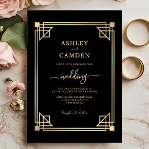 Convites Casamento Elegante Quadro Dourado Great Gatsby