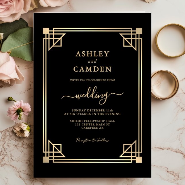 Convites Casamento Elegante Quadro Dourado Great Gatsby (Criador carregado)