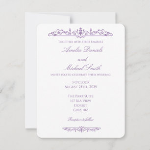 Convites Casamento Elegante Regência Roxo e Branco