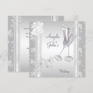 Convites Casamento Elegante Renda Branca Prata Floral