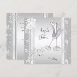 Convites Casamento Elegante Renda Branca Prata Floral