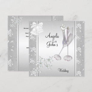 Convites Casamento Elegante Renda Branca Prata Floral