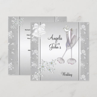 Convites Casamento Elegante Renda Branca Prata Floral
