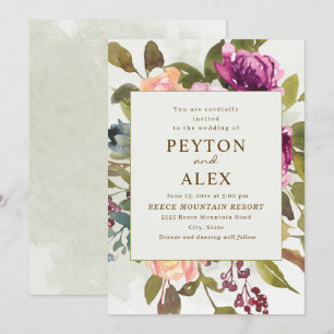 Convites Casamento Elegante Romântico Ameixa Pêssego Verde