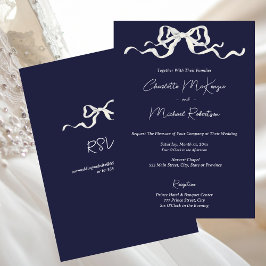 Convites Casamento Elegante Romântico com Fita Azul-Marinho