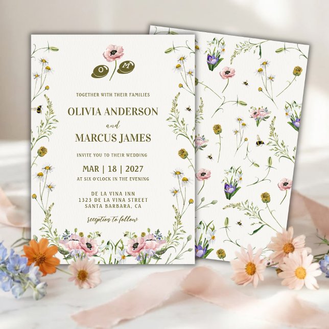 Convites Casamento Elegante Romântico de Flores Silvestres  (Criador carregado)