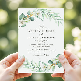 Convites Casamento Elegante Romântico de Greenery Wreath