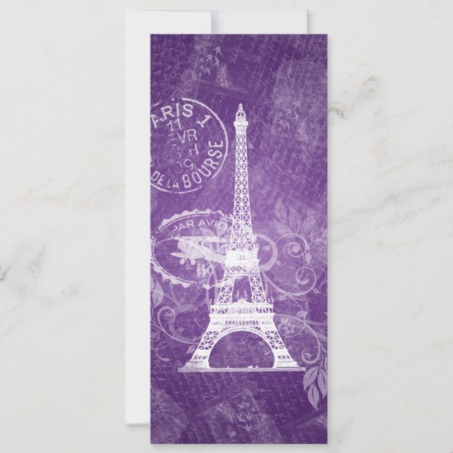 Convites Casamento Elegante Romântico Roxo de Paris (Frente)