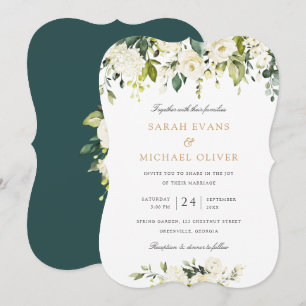 Convites Casamento Elegante Romântico Verde Branco Floral