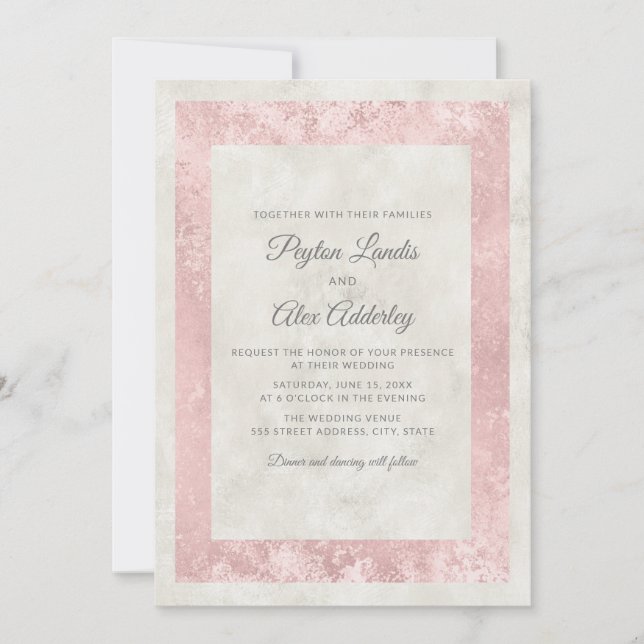 Convites Casamento Elegante Rosa Bege Creme Marfim (Frente)
