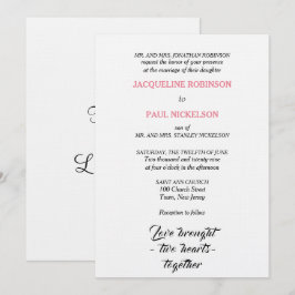 Convites Casamento Elegante Rosa Branco Dois Corações
