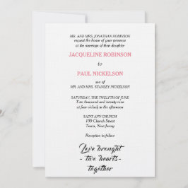Convites Casamento Elegante Rosa Branco Dois Corações