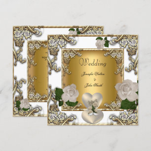 Convites Casamento Elegante Rosa Creme Dourado Branco