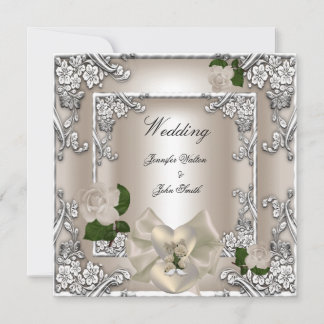 Convites Casamento Elegante Rosa Creme Prata