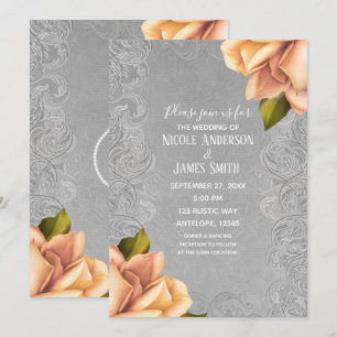 Convites Casamento Elegante Rosa de cinza Anticorpos Amarel