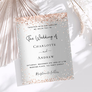 Convites Casamento elegante rosa de prata