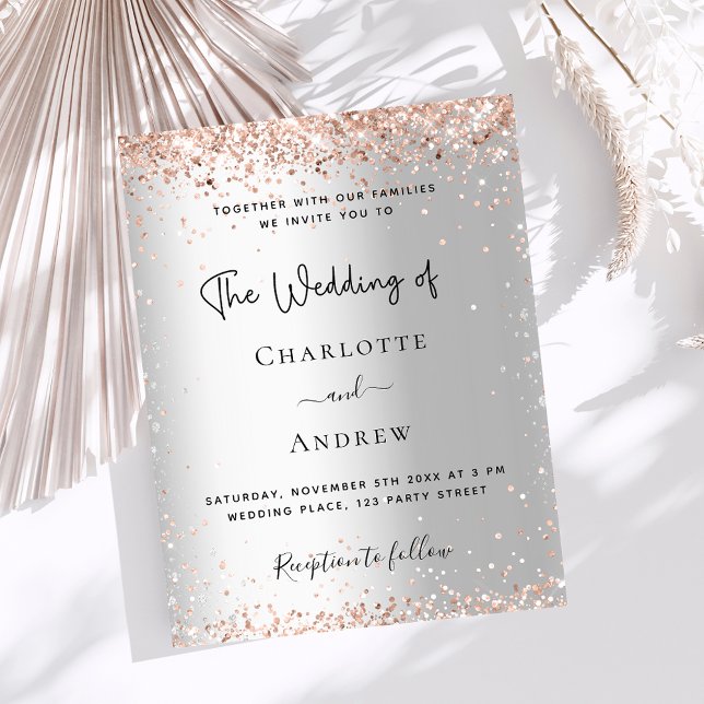 Convites Casamento elegante rosa de prata (Criador carregado)